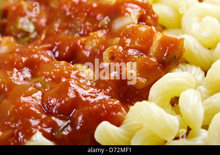 Italian pasta cavatappi and beef ,vegetable tomato sauce Stock Photo