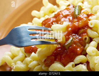 Italian pasta cavatappi and vegetable tomato sauce Stock Photo