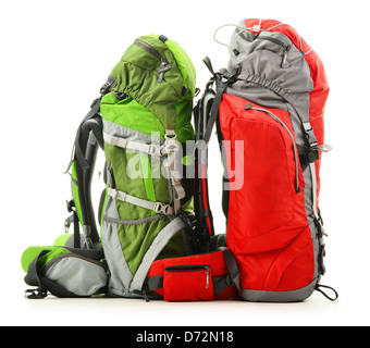 Two large touristic backpacks isolated on white Stock Photo