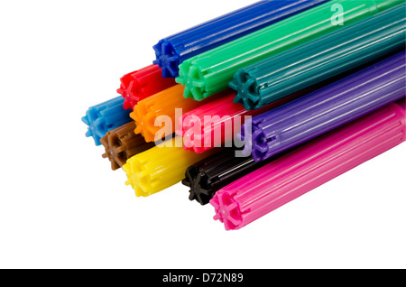 stacked colorful felt tip pens caps isolated on white background Stock Photo