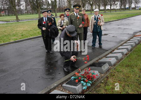 Braniewo , Poland 27th, April 2013 Soviet Army World War II veterans visits the biggest in Europe Soviet Soldiers cemetery in Braniewo to pay tribute to fallen Red Army friends in occasion of 68th anniversary of the end of World War II. Credit: Michal Fludra/Alamy Live News Stock Photo