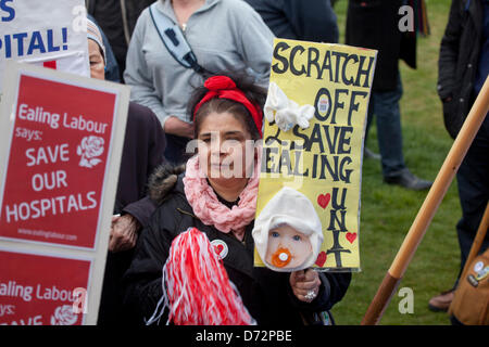 London, UK. 27th April 2013. Hundreds of people marched in West London in protest against the closing of A&E departments at Charing Cross, Hammersmith, Central Middlesex and Ealing Hospitals.Credit:Sebastian Remme/Alamy Live News