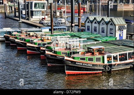 Longboats in the city-sports harbour in Hamburg, Germany, Europe Stock Photo