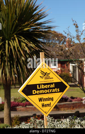 A Liberal Democrats supporter hosts a winning here sign on their property to show their support. Stock Photo