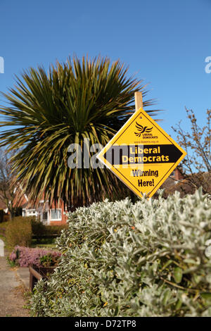 A Liberal Democrats supporter hosts a winning here sign on their property to show their support. Stock Photo