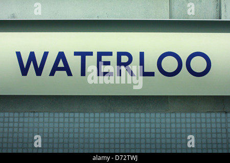 Waterloo underground station sign blue light Stock Photo