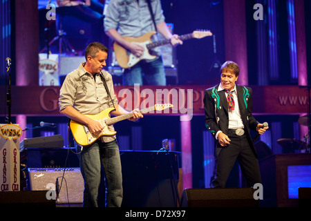 Sir Cliff Richard performs with guitarist Steve Mandile at the Grand Ole Opry, Nashville Tennessee, USA