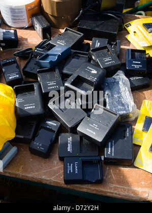 Used charging devices for electronic equipment in a flea market in Grunerlokka Oslo Norway Stock Photo