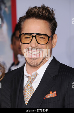 BOBERT DOWNEY JNR  US film actor at LA premiere of Iron Man 3 in April 2013. Photo Jeffrey Mayer Stock Photo