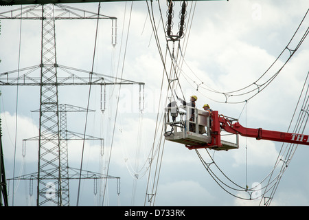 Remptendorf, Germany, new construction of high-voltage lines Stock Photo