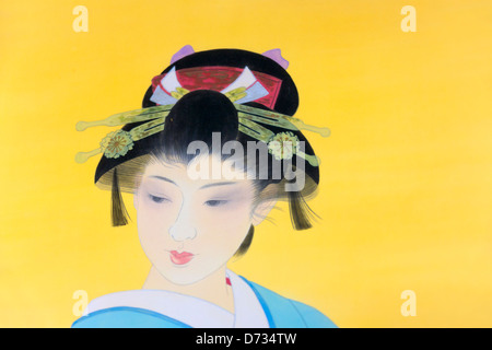 Ukiyo-e wood block prints of traditional Japanese ladies, Japan Stock Photo