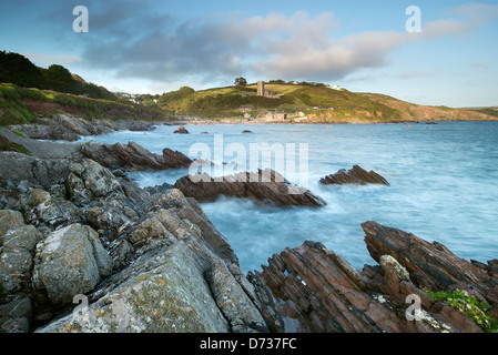 View of Wembury Bay in evening light. Stock Photo