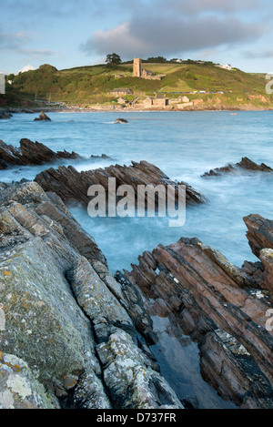 View of Wembury Bay in evening light. Stock Photo