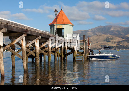 Akaroa village in Banks Peninsula, South Island, New Zealand Stock Photo