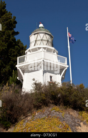 Lighthouse in Akaroa village in Banks Peninsula, South Island, New Zealand Stock Photo