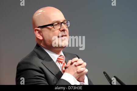 The Premier of Schleswig-Holstein, Torsten Albig (SPD), speaks during the SPD party conference in Buedelsdrof, Germany, 28 April 2013. Amongst other issues the conference was concered with the lists of candidates to run on the SPD's party ticket on state level for the forthcoming Bundestag parliamentary election in Autumn 2013. Photo:  Carsten Rehder Stock Photo