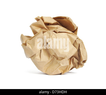 Brown Crumpled Paper Ball isolated on white background Stock Photo