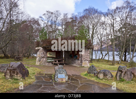 Scottish National Heritage sign posts at the south east end of Loch Maree in west highlands providing a viewing point to Slioch Stock Photo