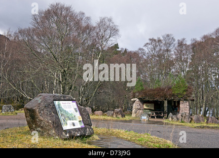 Scottish National Heritage sign posts at the south east end of Loch Maree in west highlands providing a viewing point to Slioch Stock Photo