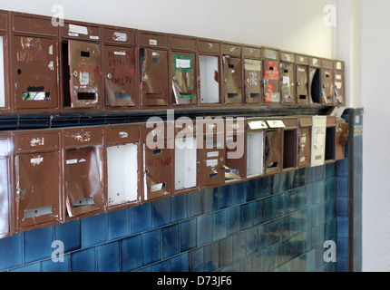 Kiel, Germany, was destroyed mailboxes in a doorway Stock Photo