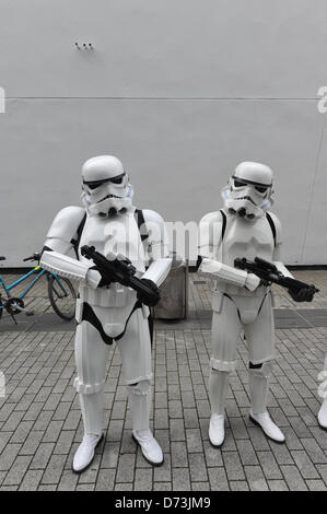 Cosplay cosplayers dressing up Stratford, London, UK. 28th April 2013. Two 'Storm Troopers' from Star Wars at the costume parade. The Sci-Fi-London Costume Parade opens the 12th annual International Festival of Science Fiction and Fantastic Film held at Stratford Picture House in East London. Alamy Live News Stock Photo