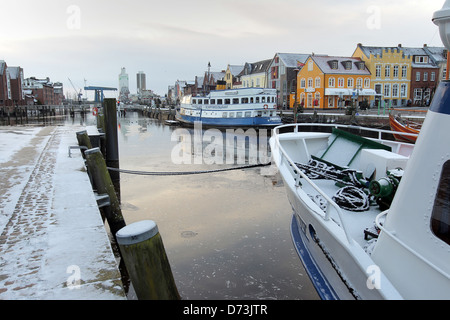 Husum, Germany, Husum harbor in Winter Stock Photo
