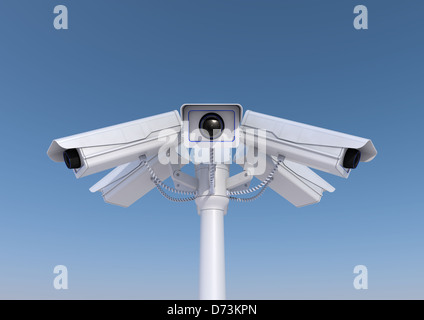 3d render of 6 security cameras on a pole close up Stock Photo