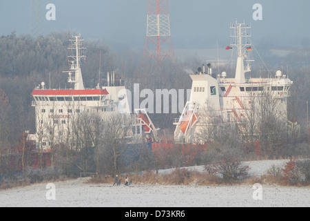 Rade, Germany, ships on the Kiel Canal Stock Photo