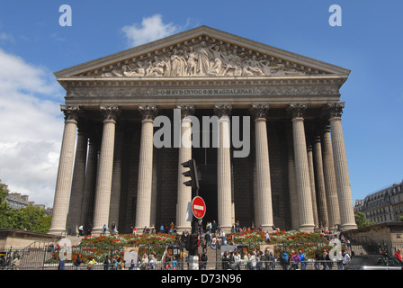 La Madeleine Church in Paris France in the style of a Greek Temple. Stock Photo