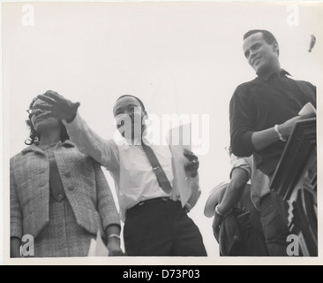 Martin Luther King, Jr. and Harry Belafonte near podium at Montgomery March Stock Photo