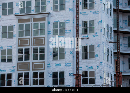 Dupont Tyvek protective building wrap applied in new construction - Virginia USA Stock Photo