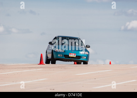 A 1992 Blue Honda Civic Hatchback in an autocross race at a regional Sports Car Club of America (SCCA) event Stock Photo