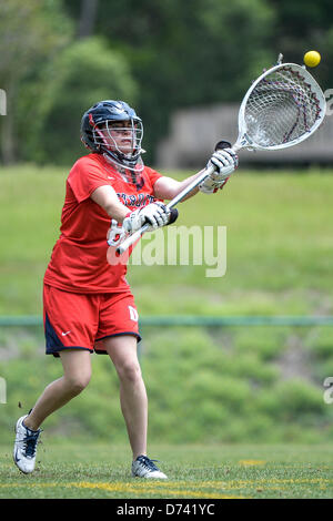 April 28, 2013: Detroit Titans goalie Lexie McCormick (83) passes the ball during NCAA Women's Lacrosse ASUN Championship game action between the Detroit Mercy Titans and the Jacksonville Dolphins. Jacksonville defeated Detroit Mercy 22-8 at Southern Oaks Stadium in Jacksonville, FL Stock Photo
