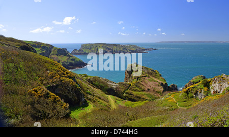 Coastal view showing Isle of Brecqhou, Greater Sark, Bailiwick of Stock ...