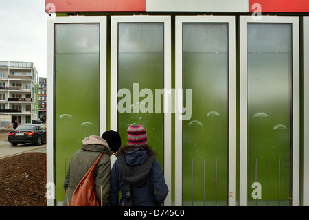 Hamburg, Germany, visitors marvel at the facade of the BIQ at the IBA Hamburg Stock Photo