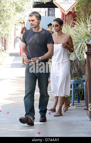Halle Berry and her boyfriend Olivier Martinez leave The Little Door restaurant in Los Angeles with the actress' daughter Los Angeles, California - 03.08.11 Stock Photo