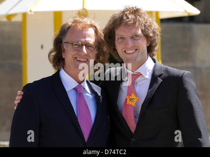 Amsterdam, The Netherlands, 29 April 2013. Dutch musician Andre Rieu (L) and his son Pierre arrive for a rehearsal for the upcoming investiture of the country's new King at the Royal Palace in Amsterdam, The Netherlands, 29 April 2013. Photo: Albert Nieboer / NETHERLANDS OUT/Alamy Live News Stock Photo