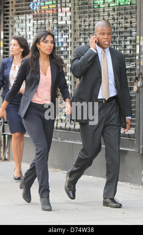 Marsha Thomason, Sharif Atkins shooting on location for 'White Collar ...