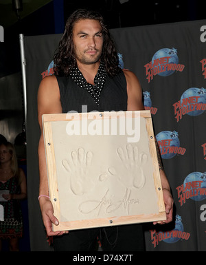 Jason Momoa promotes his starring role in 'Conan the Barbarian' with a hand print ceremony at Planet Hollywood in Times Square Stock Photo