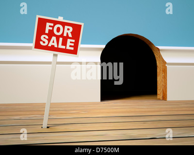 House for sale concept - Mousehole home for sale sign - housing, selling, buying, moving home, moving house, real estate concept