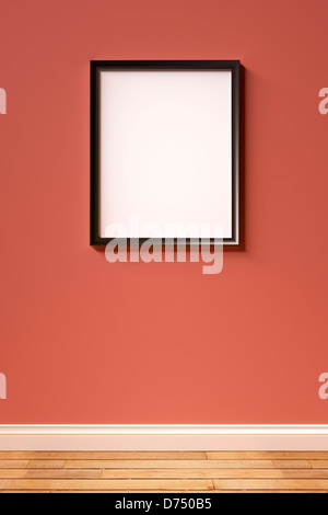 Picture frame on a red wall in an empty room Stock Photo
