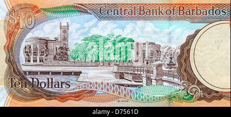 Barbados 10 Ten Dollar Bank Note Stock Photo