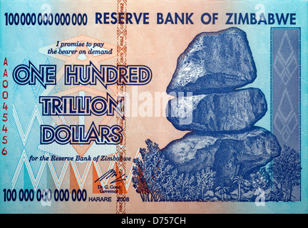 One Hundred Trillion Dollar note Stock Photo