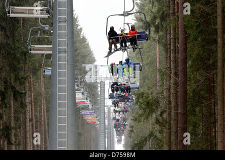 Lips, Czech Republic, chairlift in a ski center Lipno in the Bohemian Forest Stock Photo