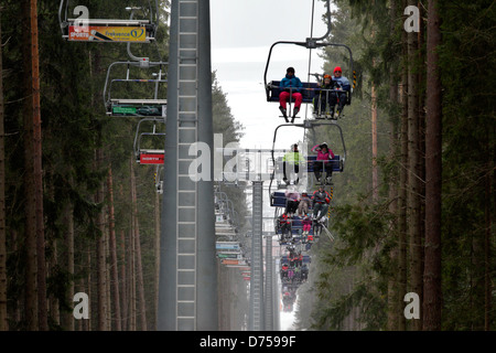 Lips, Czech Republic, chairlift in a ski center Lipno in the Bohemian Forest Stock Photo