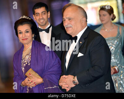 Prince Hassan bin Talal and Princess Sarvath of Jordan arrive for a dinner at the occasion of the abdication of Dutch Queen Beatrix and the investiture of Prince Willem Alexander as King, 29 April 2013, in the Rijksmuseum, in Amsterdam, The Netherlands. Photo: Britta Pedersen/dpa +++(c) dpa - Bildfunk+++ Stock Photo