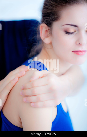 osteopath manipulated being woman neck alamy