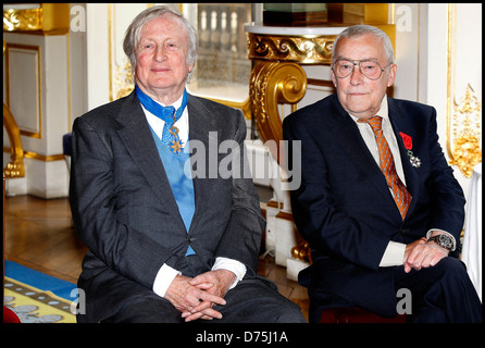 Claude Rich and Michel Duchaussoy at a ceremony honoring actors Claude Rich, Michel Duchaussoy, and animator Jose Artur at the Stock Photo
