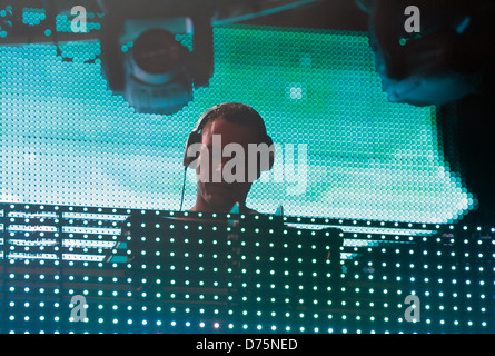 Dutch musician DJ Tiesto performs during a live event in the Spanish Balearic island of Ibiza. Stock Photo