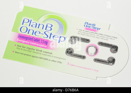 A Plan B (levonorgestrel) emergency contraceptive pill, also known as the 'Morning after pill' Stock Photo